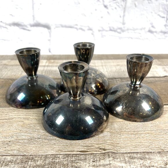 Oneida Silversmiths Silver Plated Art Deco MCM Candle Holders Set of 4 Vintage - Picture 13 of 13